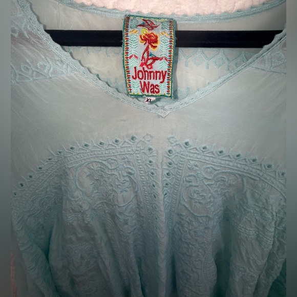 Johnny Was Sky Blue Embroidered Blouse - Picture 4 of 9